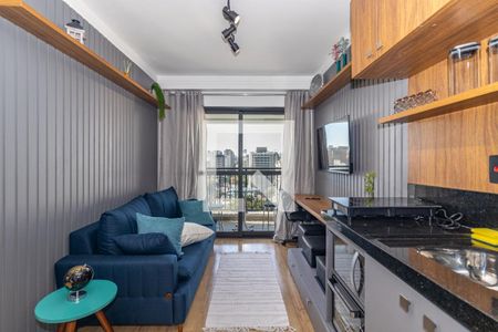 Sala e Cozinha de kitnet/studio à venda com 1 quarto, 31m² em Indianópolis, São Paulo