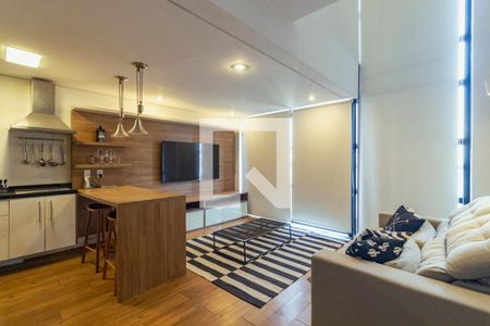 Sala e Cozinha de kitnet/studio para alugar com 1 quarto, 50m² em Vila Nova Conceição, São Paulo