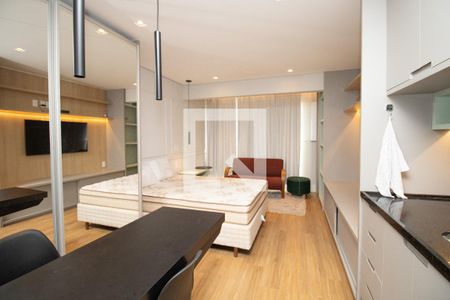 Sala, panorâmica  de kitnet/studio para alugar com 1 quarto, 25m² em Indianópolis, São Paulo
