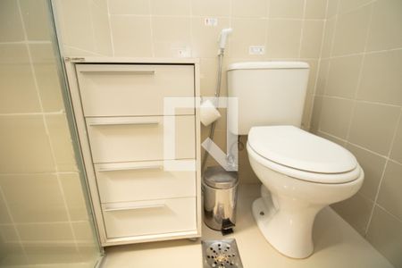Banheiro, louça sanitária e armário  de apartamento para alugar com 1 quarto, 48m² em Itaim Bibi, São Paulo