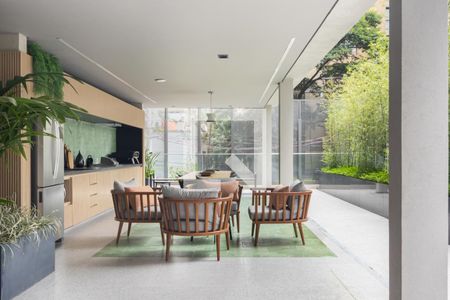 Área comum - Churrasqueira de kitnet/studio para alugar com 1 quarto, 35m² em Moema, São Paulo