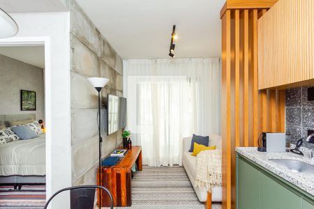 Sala/Cozinha de apartamento para alugar com 1 quarto, 29m² em Indianópolis, São Paulo