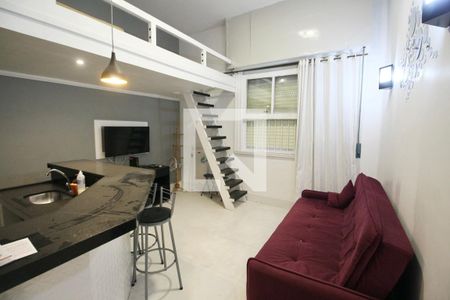 Sala  de apartamento para alugar com 1 quarto, 45m² em Barra Funda, Guarujá