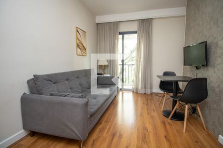 Sala, panorâmica  de apartamento à venda com 1 quarto, 37m² em Indianópolis, São Paulo