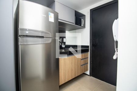 Cozinha, panorâmica e porta de entrada  de apartamento à venda com 1 quarto, 22m² em Indianópolis, São Paulo