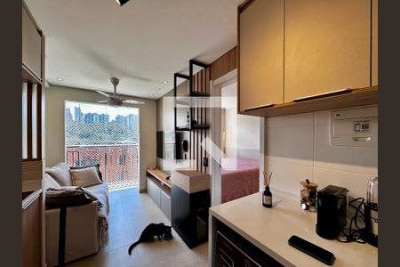Cozinha de apartamento à venda com 1 quarto, 28m² em Jardim Caravelas, São Paulo