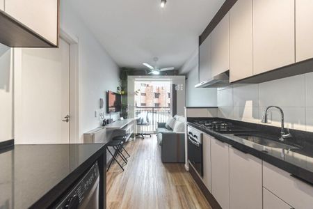 Sala - Cozinha Integrada de apartamento à venda com 1 quarto, 30m² em Jardim Caravelas, São Paulo