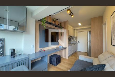 sala e cozinha de apartamento à venda com 1 quarto, 28m² em Brooklin, São Paulo