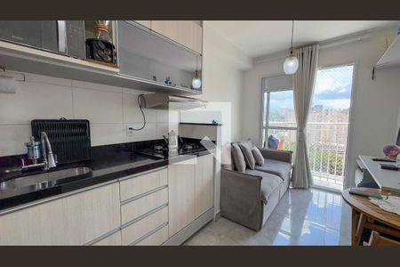 sala, cozinha e área de serviço de apartamento para alugar com 1 quarto, 28m² em Vila das Belezas, São Paulo