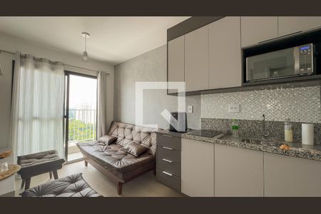 sala e cozinha de apartamento para alugar com 1 quarto, 31m² em Santo Amaro, São Paulo