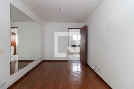 Espelho grande e porta de madeira em uma sala branca e iluminada. de apartamento à venda com 2 quartos, 65m² em Vila Congonhas, São Paulo