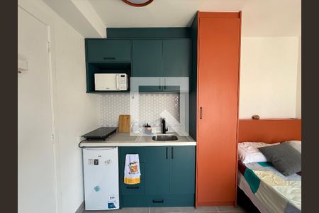 quarto,cozinha de kitnet/studio para alugar com 1 quarto, 17m² em Campos Elíseos, São Paulo