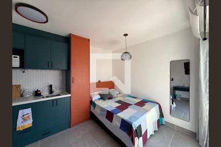 quarto,cozinha de kitnet/studio para alugar com 1 quarto, 17m² em Campos Elíseos, São Paulo
