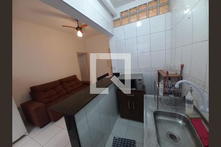 Cozinha de apartamento para alugar com 1 quarto, 35m² em Centro, São Vicente