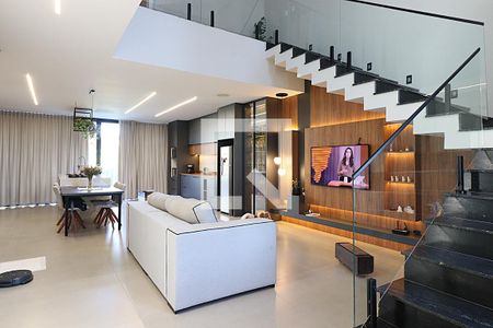 Sala  cozinha americana integrada de casa de condomínio para alugar com 2 quartos, 196m² em Mário Quintana, Viamão