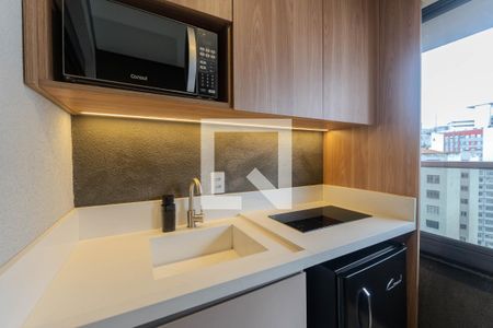 Cozinha de kitnet/studio para alugar com 1 quarto, 25m² em Bela Vista, São Paulo