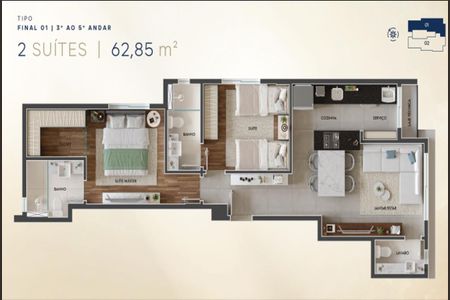 Apartamento à venda com 62m², 2 quartos e 2 vagas