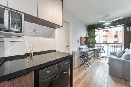 Sala - Cozinha Integrada de apartamento à venda com 1 quarto, 30m² em Jardim Caravelas, São Paulo