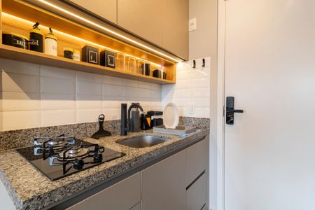 Cozinha de apartamento para alugar com 1 quarto, 26m² em Vila Olímpia, São Paulo