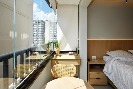 Studio à venda com 27m², 1 quarto e sem vagavaranda mesa