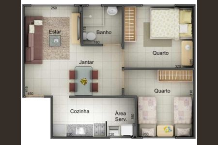 Apartamento para alugar com 47m², 2 quartos e 1 vagaPlanta do apartamento