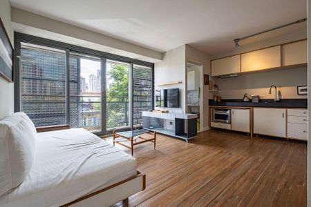 Sala/Cozinha de apartamento para alugar com 1 quarto, 55m² em Vila Madalena, São Paulo