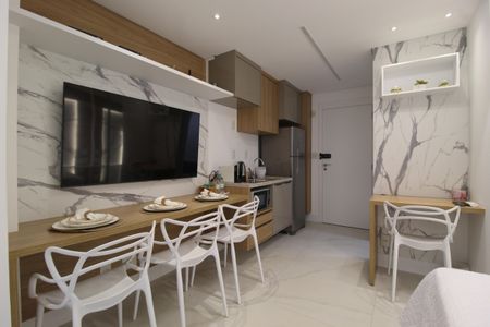 Sala/Cozinha de kitnet/studio para alugar com 1 quarto, 27m² em Indianópolis, São Paulo