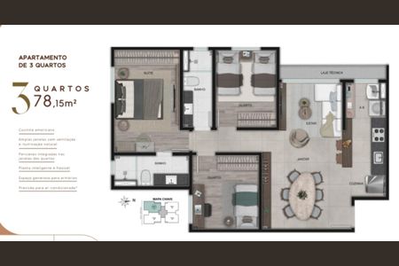 Apartamento à venda com 78m², 3 quartos e 2 vagas