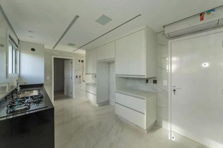 Apartamento à venda com 205m², 4 quartos e 4 vagasCozinha moderna com piso de porcelanato e armários brancos, iluminada por luz natural e artificial.