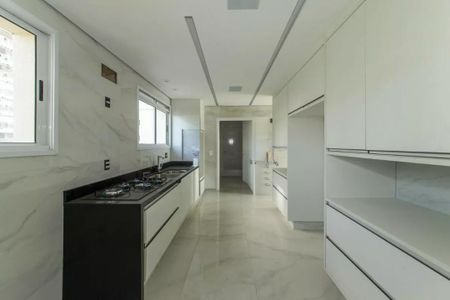 Apartamento à venda com 205m², 4 quartos e 4 vagasCozinha moderna com piso de porcelanato e bancadas de granito, iluminada por luz natural e artificial.