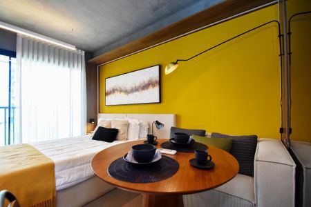 Studio para alugar com 37m², 1 quarto e sem vaga Studio para alugar com 37m², 1 quarto e sem vagasala e mesa