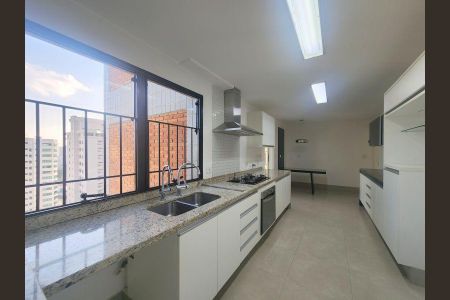 Apartamento à venda com 344m², 6 quartos e 4 vagasCozinha com piso de porcelanato, bancadas de granito e iluminação adequada.