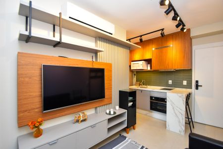 Sala de estar de kitnet/studio para alugar com 1 quarto, 28m² em Jardim Paulista, São Paulo