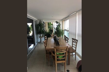Sala com mesa de madeira e cadeiras, com plantas ao redor e janelas grandes, iluminada por luz natural e artificial. de apartamento à venda com 6 quartos, 220m² em Santo Amaro, São Paulo