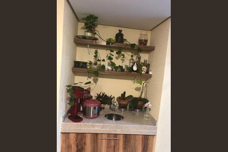 Apartamento à venda com 220m², 6 quartos e 3 vagas Apartamento à venda com 220m², 6 quartos e 3 vagasCozinha com prateleiras de madeira, piso de porcelanato e bancada de granito, com vários utensílios e plantas.