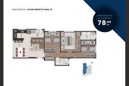 Apartamento à venda com 77m², 3 quartos e 2 vagas