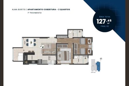 Apartamento à venda com 127m², 2 quartos e 3 vagas