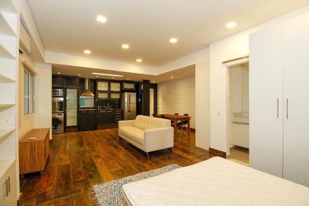 Ambientes Integrados (Sala de Estar, Jantar, Quarto e Cozinha) de apartamento para alugar com 1 quarto, 53m² em Jardim Paulista, São Paulo