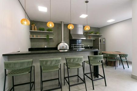 Apartamento à venda com 63m², 2 quartos e 1 vaga Apartamento à venda com 63m², 2 quartos e 1 vagaCozinha moderna com iluminação adequada e móveis em madeira e metal.