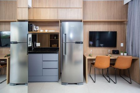 Cozinha de apartamento à venda com 1 quarto, 26m² em Vila Clementino, São Paulo
