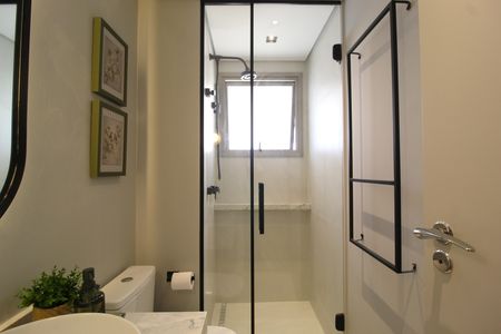 Banheiro de kitnet/studio para alugar com 1 quarto, 29m² em Indianópolis, São Paulo