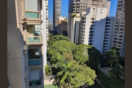 Apartamento à venda com 126m², 2 quartos e sem vaga Apartamento à venda com 126m², 2 quartos e sem vagaVista da cidade com muitas árvores e edifícios altos, com um céu azul claro.