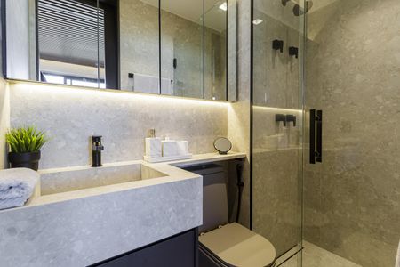 Banheiro de kitnet/studio à venda com 1 quarto, 42m² em Vila Olímpia, São Paulo
