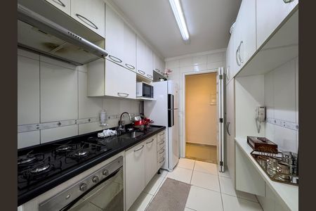 Cozinha com móveis brancos, piso de porcelanato e iluminação adequada. de apartamento à venda com 3 quartos, 59m² em Vila Bela, São Paulo