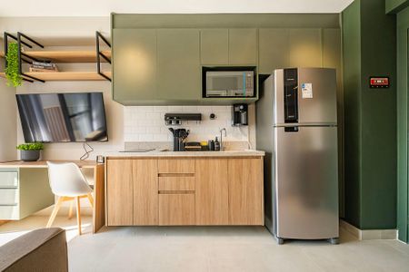 Sala/Cozinha de kitnet/studio para alugar com 1 quarto, 28m² em Pinheiros, São Paulo