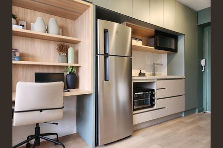 Cozinha de kitnet/studio para alugar com 1 quarto, 28m² em Indianópolis, São Paulo