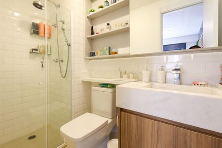 Banheiro da Suíte de apartamento à venda com 1 quarto, 28m² em Brooklin, São Paulo